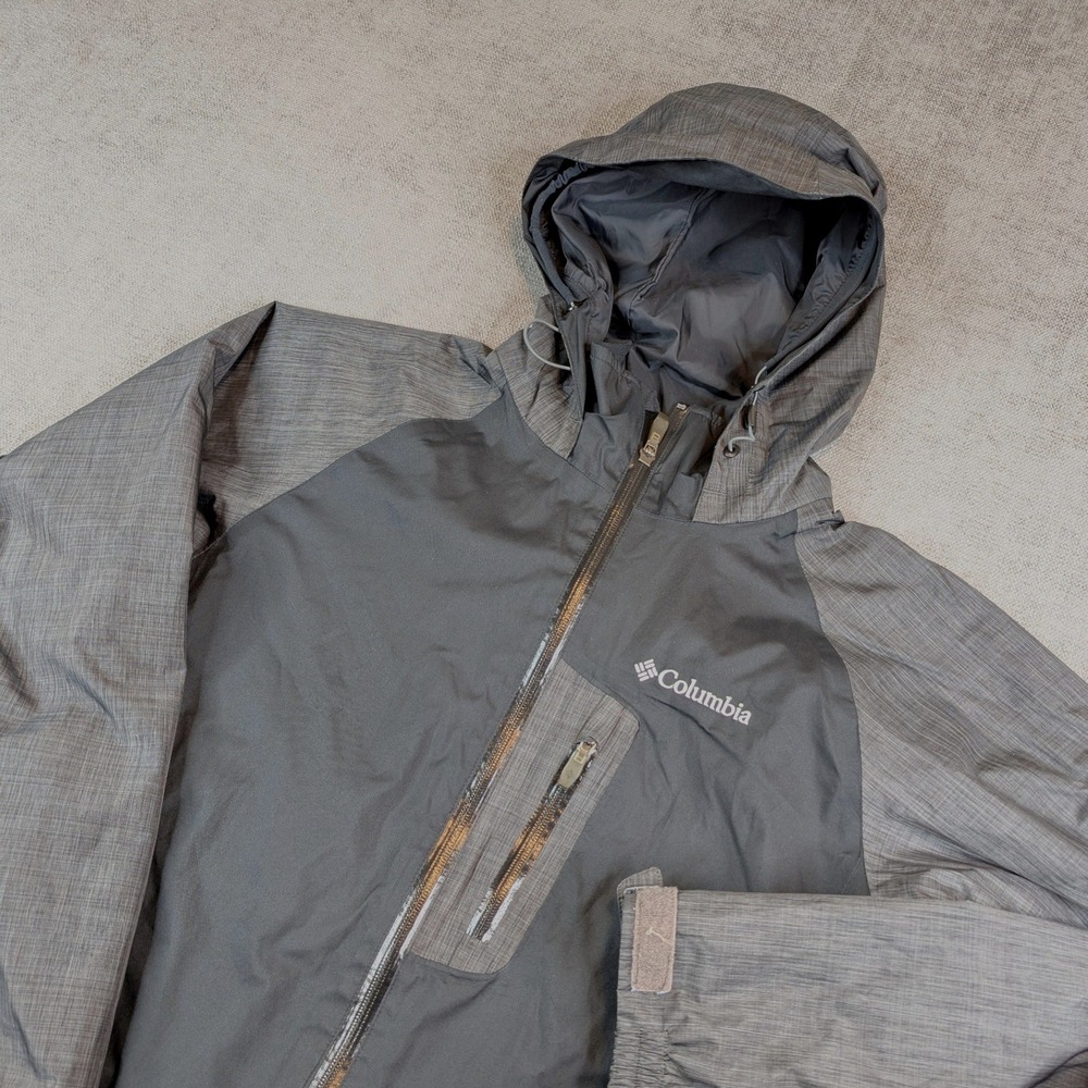 Columbia Jacket Men M Black Gray Down River Omni-Heat Hooded Waterproof Full Zip